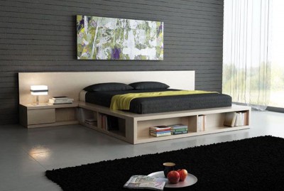 Multifunctional podium na ginamit bilang isang kama, bedside table, bedside table at bookhelf